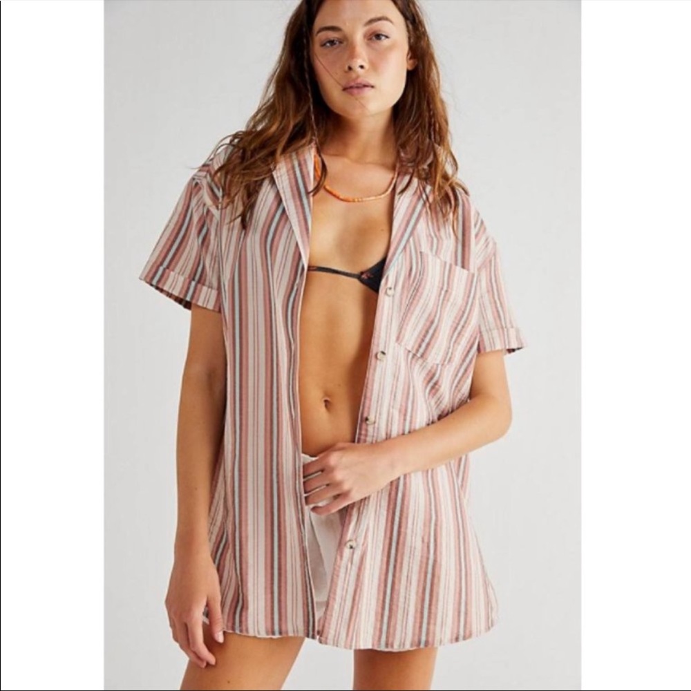 NEW Free People Poolside Printed Oversized Boyfriend Shirt XS BNWOT